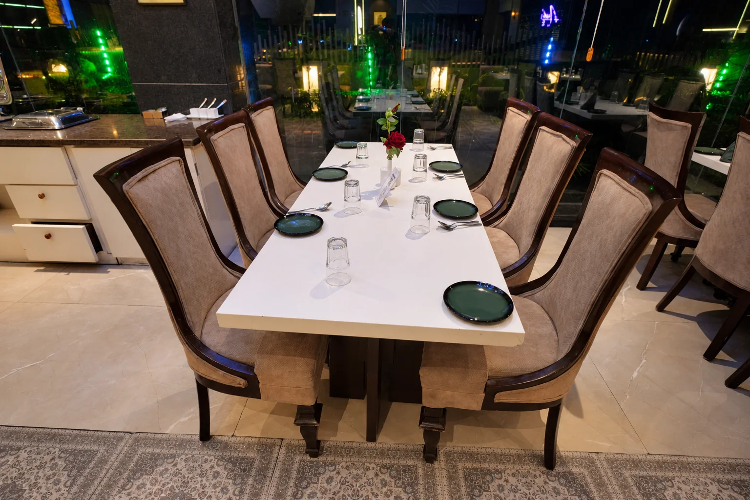 Alternate view of a dining table setting at Hotel Ranbirs